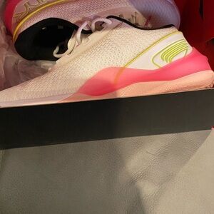 White and Pink Chunky Sneakers with Bold Accents